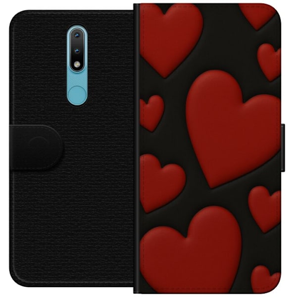 Nokia 2.4 Lompakkokotelo Punaiset Samettisydämet