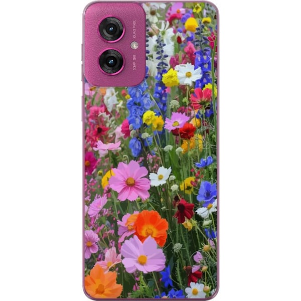Motorola Moto G55 Läpinäkyvä kuori Kukkakuvioinen mobiilikuori kesäisellä niityllä ja luontomaisemalla