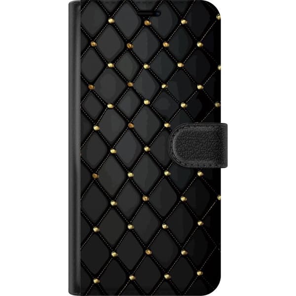 Kompatibelt Lommeboketui til Google Pixel 10 Svart diamantformet rutemønster med gullfargede knapper og sømdetaljer, elegant geometrisk design svart