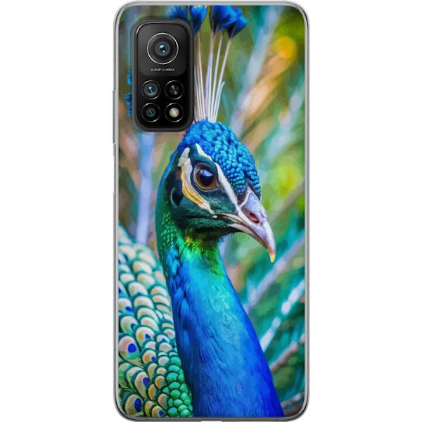 Xiaomi Mi 10T 5G Genomskinligt Skal Påfågel Fjädrar Färgstark Design Fågelmotiv Exotiskt Grafiskt Motiv Natur Lyxig Dekoration