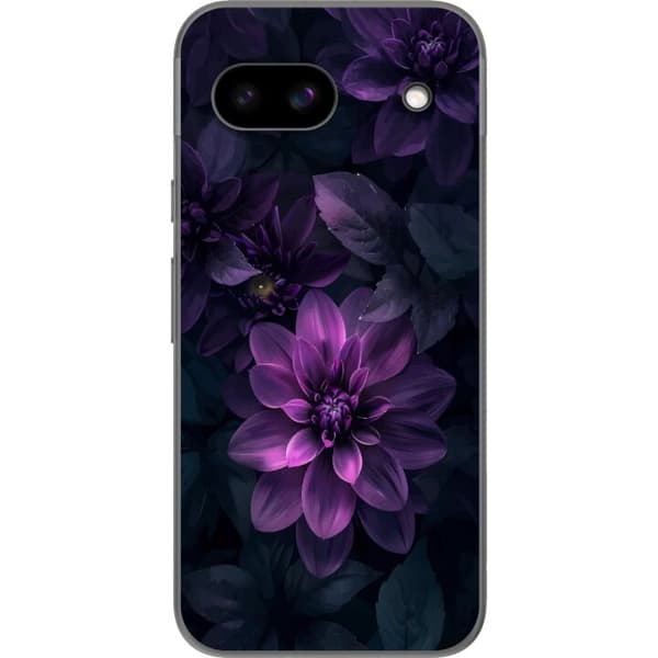 Kompatibelt Mobildeksel til Google Pixel 8a Mørkelilla blomster med dype toner og et elegant botanisk motiv lila