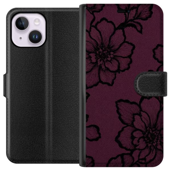 Kompatibel Tegnebogsetui til Apple iPhone 15 Plus Brombærblomst lilla