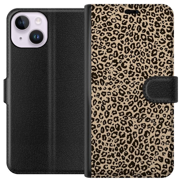 Kompatibel Tegnebogsetui til Apple iPhone 15 Leopard Mønster