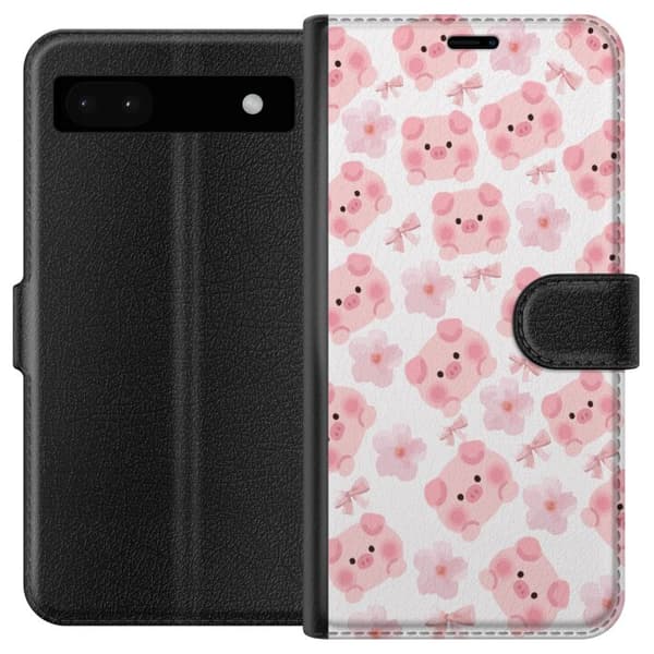 Kompatibel Tegnebogsetui til Google Pixel 6a Søde grise med blomster og sløjfer i lyserøde mønstre