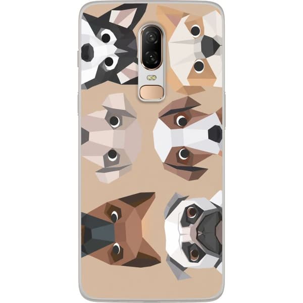 Kompatibelt Mobilskal till OnePlus 6 Beige polygonhundar beige
