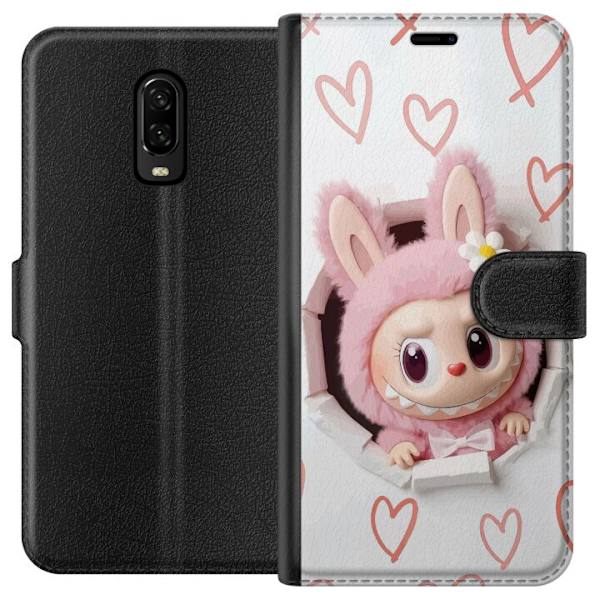 OnePlus 6T Tegnebogsetui Labubu Hjerte Baggrund Pop Mart Kærlighed Tema Karakter Design Populært Motiv Samlerfigur Kunst Legetøj Serie