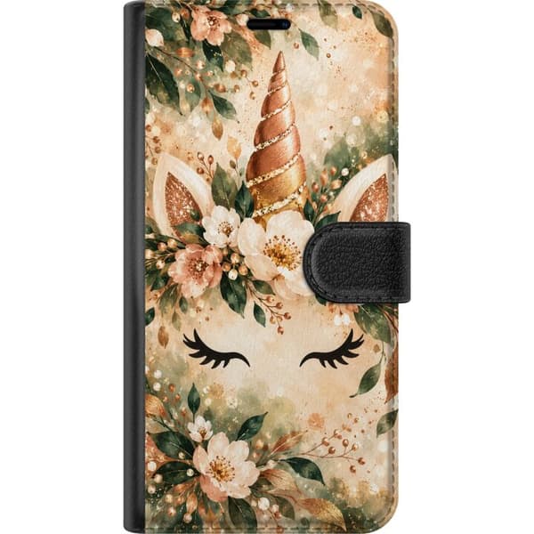 Kompatibelt Plånboksfodral till Xiaomi Redmi Note 11 Kopparhorn – Enhörningsansikte i beige nyanser. Ett dekorativt bildmotiv med en personlig prägel beige