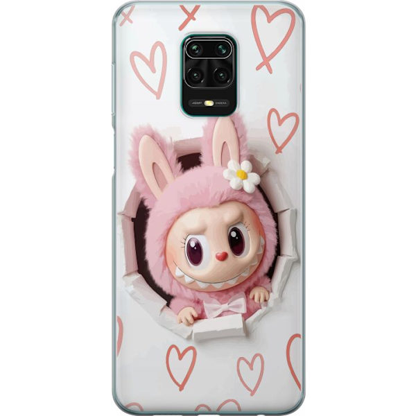 Xiaomi Redmi Note 9 Pro Genomskinligt Skal Labubu Hjärtbakgrund Pop Mart Kärlek Tema Figur Design Populärt Motiv Samlarfigur Art Toy Serie