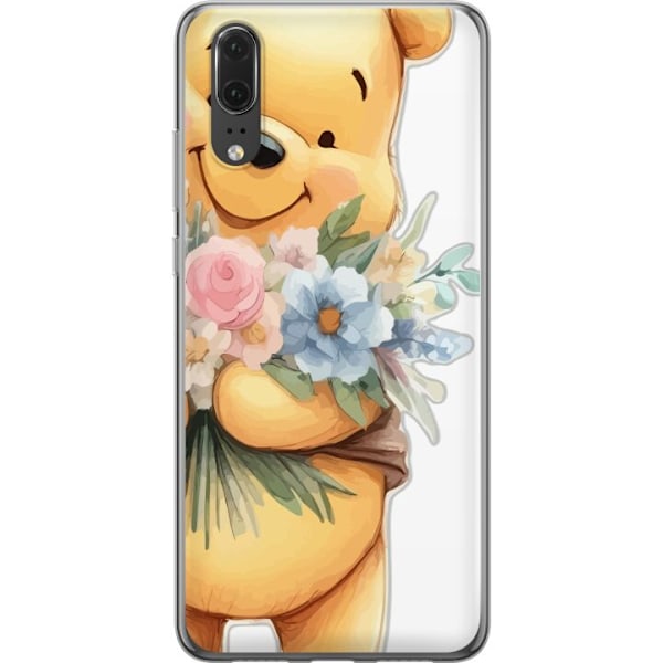 Huawei P20 Läpinäkyvä kuori Nalle Puh kukkien kanssa - klassinen lasten suosikki kukkivassa keväisympäristössä