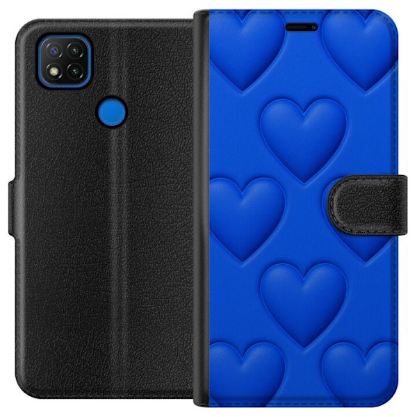 Xiaomi Redmi 9C Lommeboketui Blå Hjerter