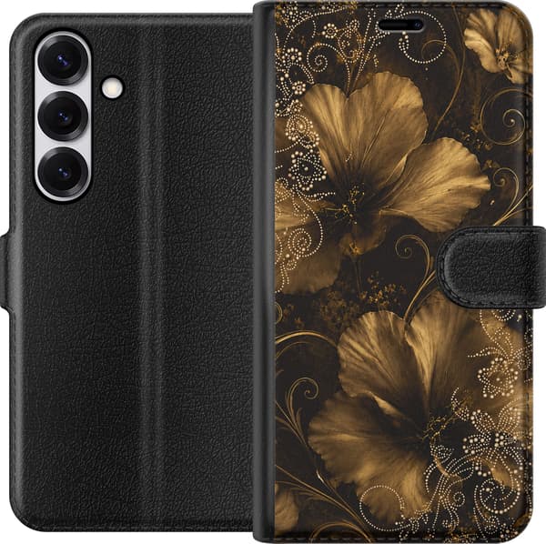 Kompatibelt Lommeboketui til Samsung Galaxy S26 Gullfargede blomster gull