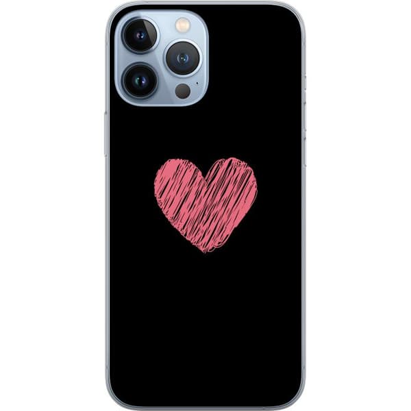 Kompatibelt Mobildeksel til Apple iPhone 13 Pro Max Håndtegnet rosa hjerte på svart minimalistisk bakgrunn