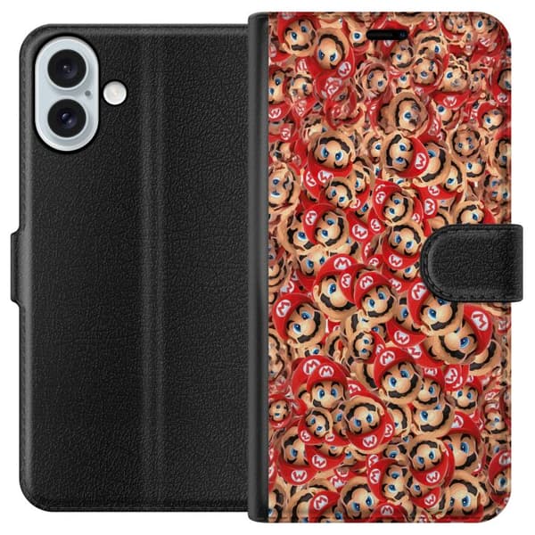 Kompatibelt Plånboksfodral till Apple iPhone 16 Plus Super Mario mönster röd