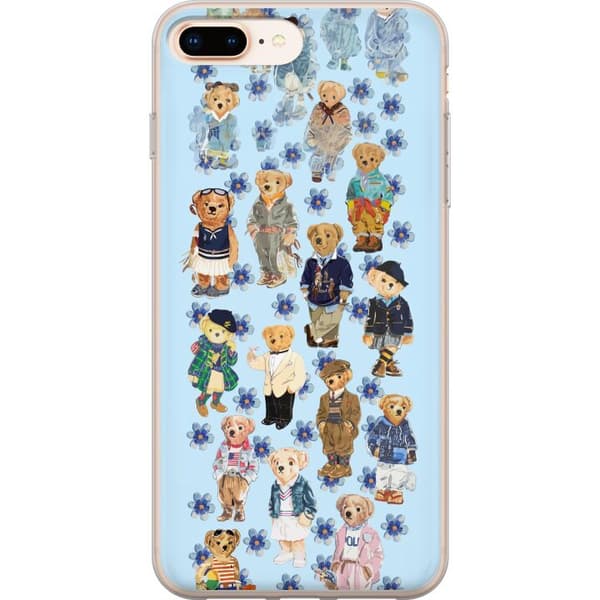 Kompatibel Mobilcover til Apple iPhone 8 Plus Søde bamser i trendy tøj med blå blomster blå