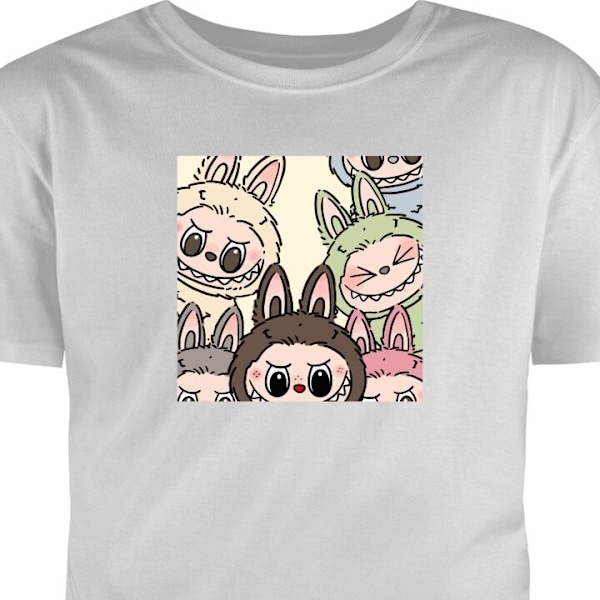 Barn-T-skjorte | Komfortabel T-skjorte for Barn Labubu Pastel grå 7-8 År