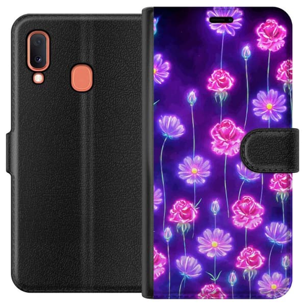 Kompatibel Tegnebogsetui til Samsung Galaxy A20e Blomstring Dagdrøm Elektriske kronblade