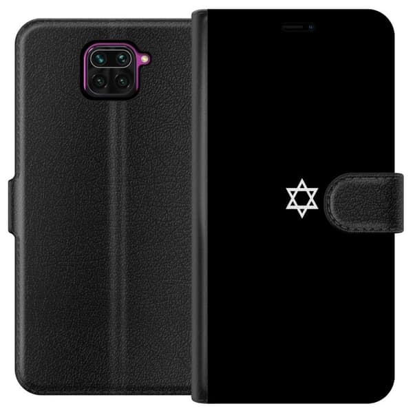 Kompatibel Tegnebogsetui til Xiaomi Redmi Note 9 Hvid davidsstjerne på sort baggrund, minimalistisk jødisk symbolmotiv sort