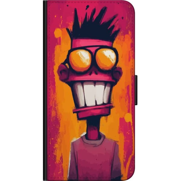 Kompatibel Tegnebogsetui til Samsung Galaxy Note20 Ultra Abstrakt tegnet figur med store orange briller mod lyserød og orange baggrund pink