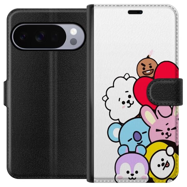 Kompatibelt Lommeboketui til Google Pixel 10 Pro BT21-karakterer sammen i en søt minimalistisk illustrasjon hvit