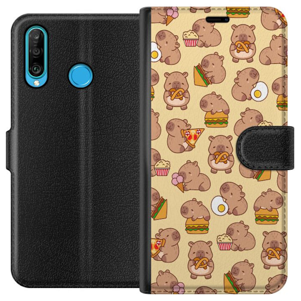 Huawei P30 lite Tegnebogsetui Kawaii capybara mobilcover med flere søde figurer
