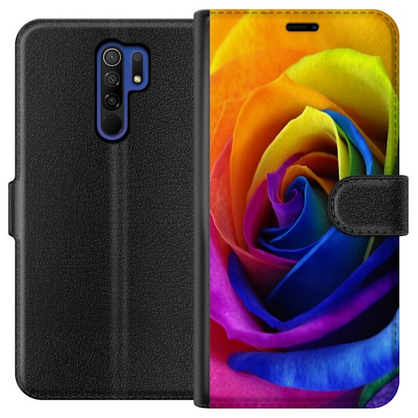 Xiaomi Redmi 9 Tegnebogsetui Regnbue Rose