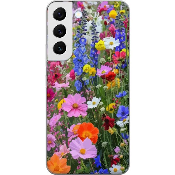Samsung Galaxy S22+ 5G Läpinäkyvä kuori Kukkakuvioinen mobiilikuori kesäisellä niityllä ja luontomaisemalla