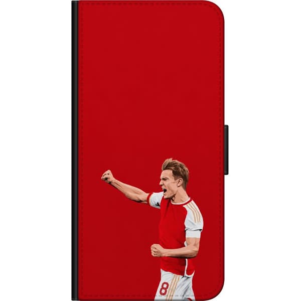 Kompatibel Tegnebogsetui til Samsung Galaxy Note9 Ødegaard rød - Martin Ødegaard i rød og hvid kamptrøje med udstrakt arm mod rød baggrund rød