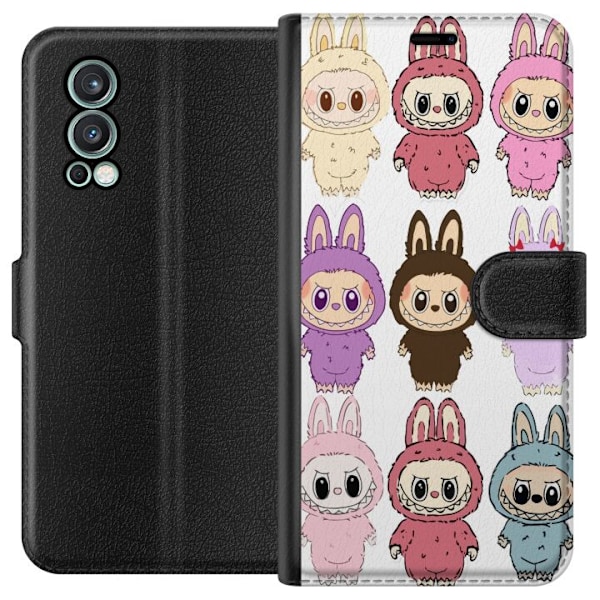 OnePlus Nord 2 5G Tegnebogsetui Labubu Pink Monster - Popkunst med Kawaii-touch