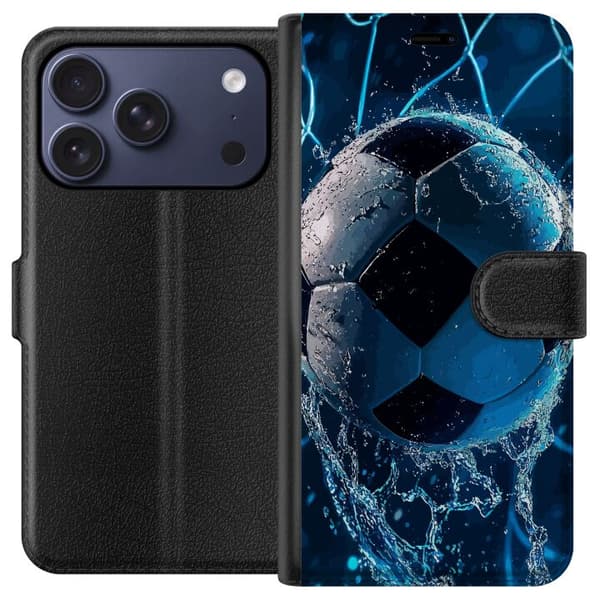 Kompatibelt Plånboksfodral till Apple iPhone 17 Pro Närstudie av boll med blåa vattenstänk och dynamisk bakgrund blå