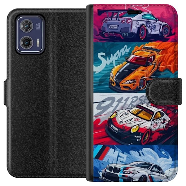 Motorola Moto G73 Lompakkokotelo Nopeat Autot - Piirretty Kuvio Toiminnalla