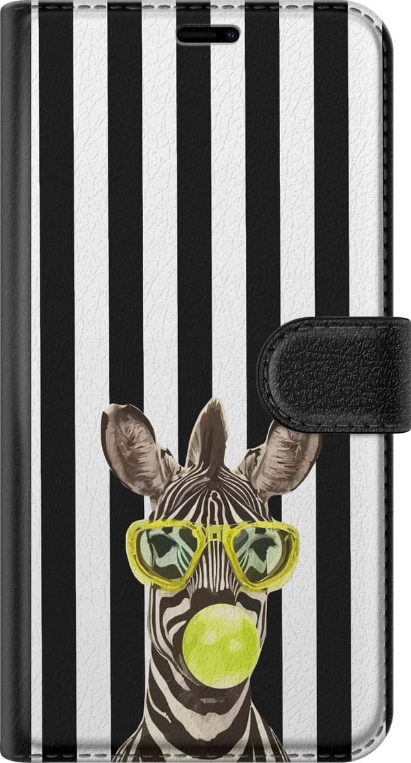 Kompatibel Tegnebogsetui til Apple iPhone 11 Pro Max Sjov zebra med gule briller og grøn boble mod en sort-hvidstribet baggrund sort