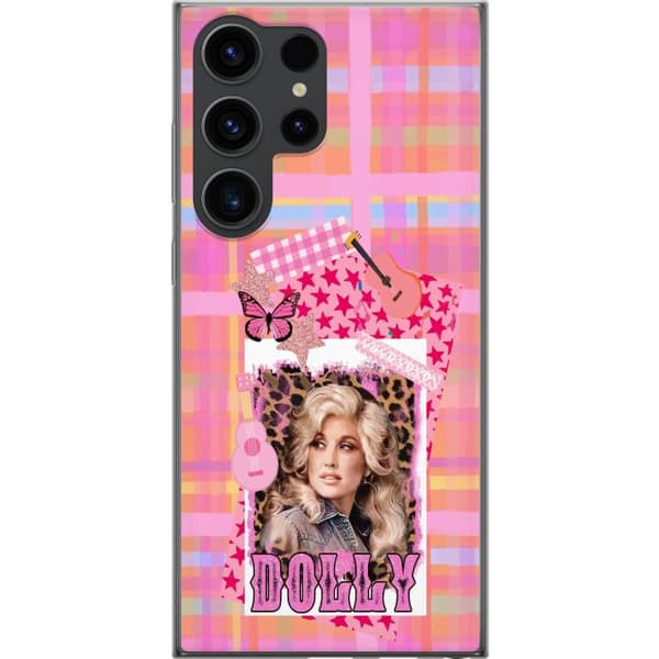 Kompatibelt Mobildeksel til Samsung Galaxy S24 Ultra Dolly Parton rosa countrycollage med gitarr rosa