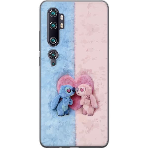 Kompatibel Mobilcover til Xiaomi Mi Note 10 Pro Søde blå og lyserøde figurer foran et stort lyserødt hjerte pink