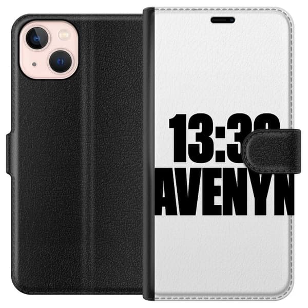 Kompatibel Tegnebogsetui til Apple iPhone 13 mini 13:30 Avenyn hvid typografi på sort baggrund med grafisk tekstdesign sort