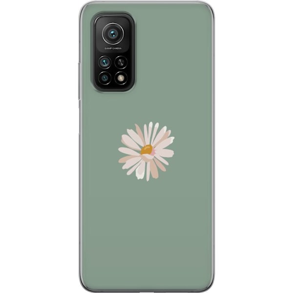 Xiaomi Mi 10T 5G Genomskinligt Skal Grön Minimalblomma – stilren blomma på grön bakgrund