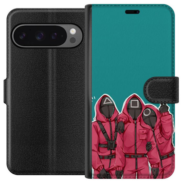 Google Pixel 9 Pro XL Tegnebogsetui Squid Game Karakterer Grafisk Design Seriefigurer Populær TV Motiv Asiatisk Stil Spændende Trend