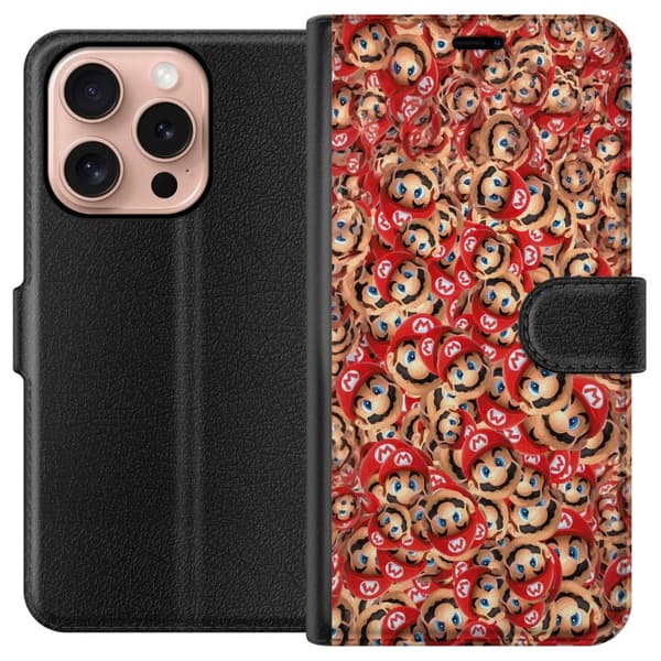 Kompatibel Tegnebogsetui til Apple iPhone 16 Pro Super Mario mönster rød