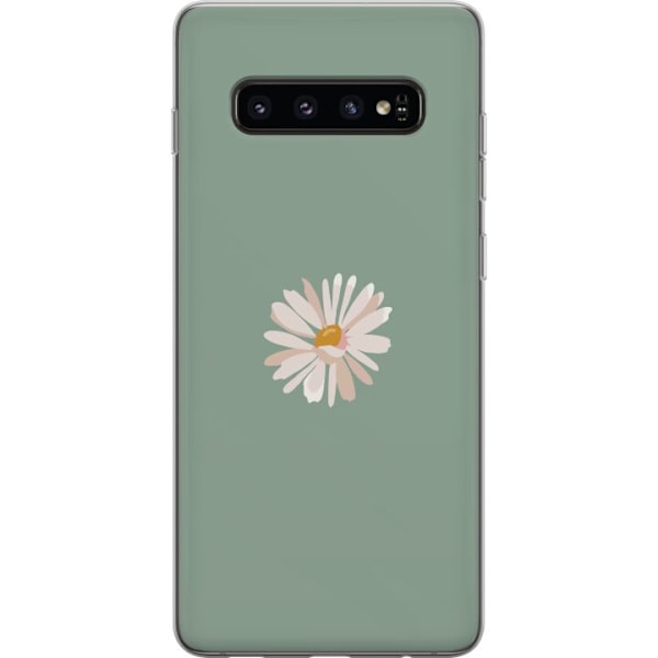 Samsung Galaxy S10 Gennemsigtig cover Grøn Minimalblomst - stilfuld blomst på grøn baggrund