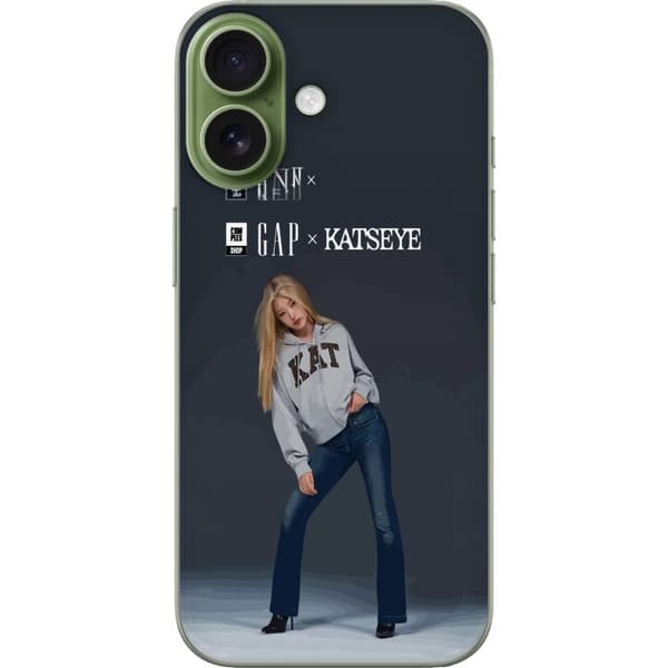 Kompatibel Mobilcover til Apple iPhone 18 KATSEYE blond medlem i grå trøje og blå jeans mod mørkegrå baggrund i moderne modefotografering grå