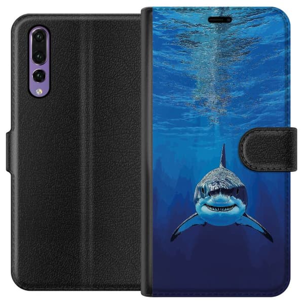 Kompatibelt Plånboksfodral till Huawei P20 Pro Närbild av en vithaj under vattnet blå