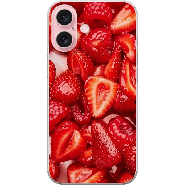 Apple iPhone 16 Läpinäkyvä kuori Mansikkakuviointi - makea