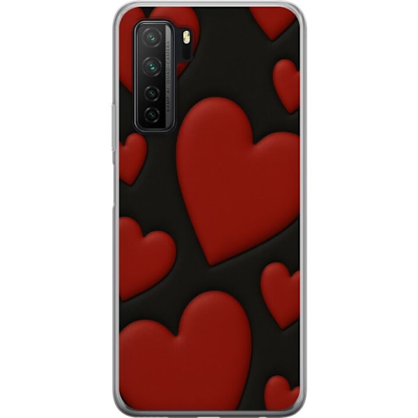 Huawei P40 lite 5G Gennemsigtig cover Rød Fløjlshjerter