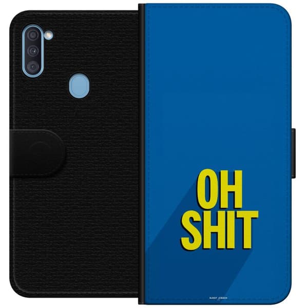 Kompatibelt Plånboksfodral till Samsung Galaxy A11 Oh Shit text blå