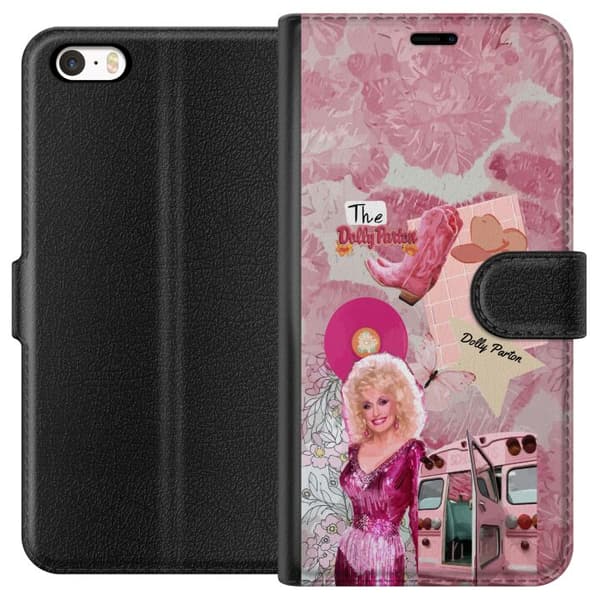 Kompatibelt Plånboksfodral till Apple iPhone 5 Dolly Parton rosa countrycollage rosa