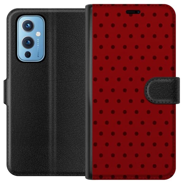 Kompatibel Tegnebogsetui til OnePlus 9 Vinrød prikgrafik rød
