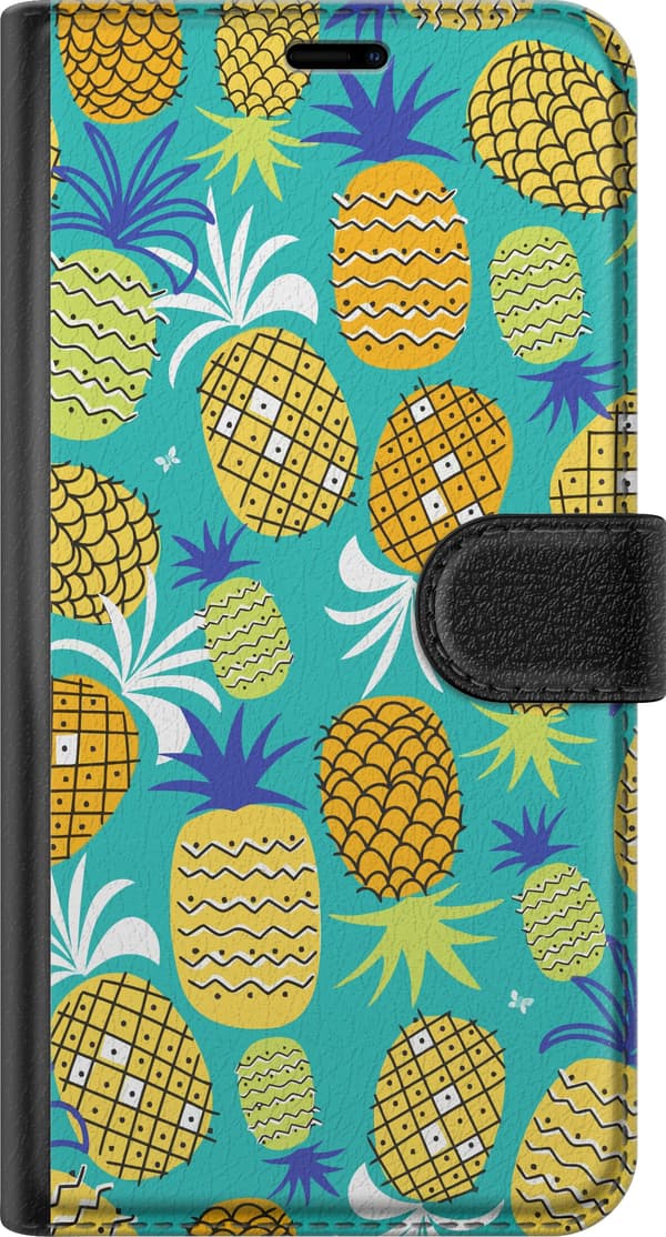Kompatibel Tegnebogsetui til Apple iPhone 11 Pro Max Legende mønster med gule og grønne ananaser mod turkis baggrund blå