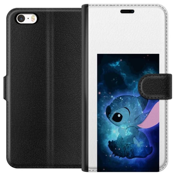 Kompatibel Tegnebogsetui til Apple iPhone SE (2016) Galaxy-inspireret Stitch med stjernehimmel og rumtema blå