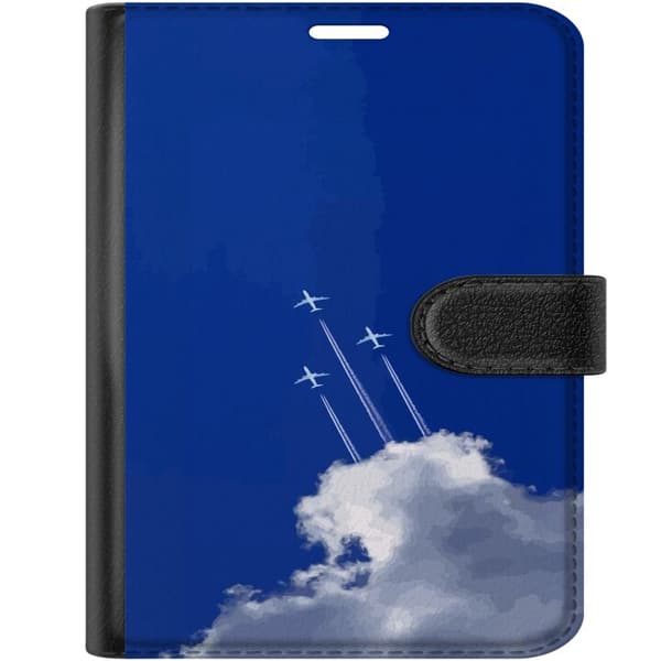 Kompatibel Tegnebogsetui til Apple iPhone Duo Tre hvide fly med kondensstriber, der stiger over en stor hvid sky mod den blå himmel blå