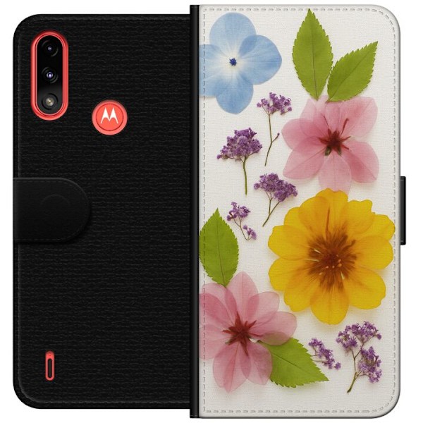 Motorola Moto E7 Power Plånboksfodral Pressade blommor