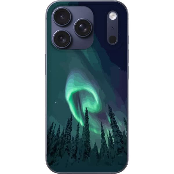 Kompatibelt Mobilskal till Apple iPhone 17 Pro Norrsken över vinterlandskap grön